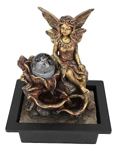 Fonte de Água Fada Elemental com Esfera de Vidro (28cm)