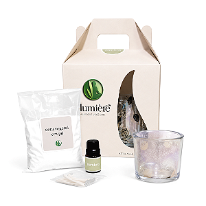 Kit Presente com Porta Velas, Cera Vegetal e Essência (Bamboo)