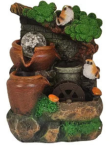 Fonte de Água Roda de Água com Pássaros e Bola de Vidro (20cm)