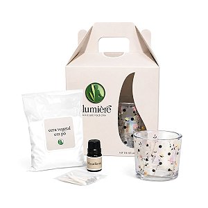 Kit Presente com Porta Velas, Cera Vegetal e Essência (Macadâmia)