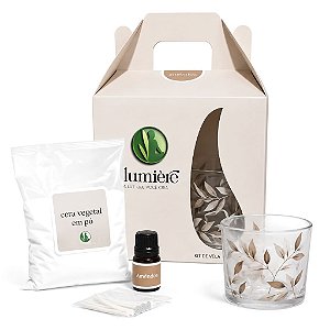 Kit Presente com Porta Velas, Cera Vegetal e Essência (Amêndoa)
