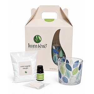 Kit Presente com Porta Velas, Cera Vegetal e Essência (Lima)