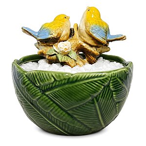 Fonte de Água em Cerâmica Folhas e Pássaros (18cm)