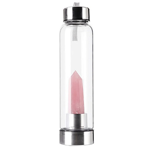 Garrafa de Água Quartzo Rosa com Tampa em Metal (500ml)