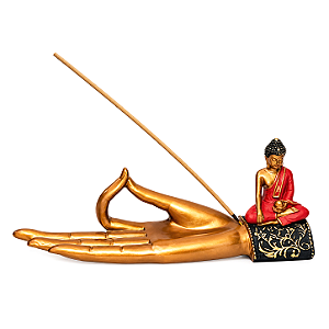 Incensário Mudra Om com Buda Vermelho (23cm)