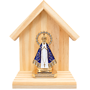 Mini Altar em Madeira com Nossa Senhora Aparecida (15cm)
