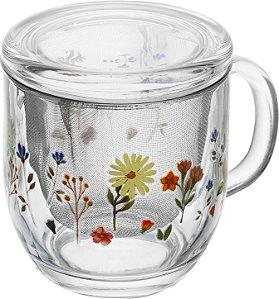 Caneca em Vidro com Infusor e Tampa (Primavera)