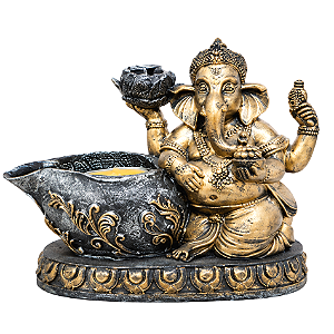 Porta Velas Ganesha com Incensário Cascata (15cm)