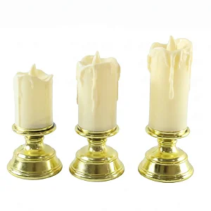 Trio de Velas com Castiçal Dourado (LED)