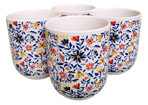 Kit com 4 Copos em Porcelana (150ml) Flores