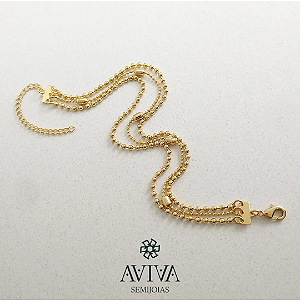 Pulseira três fios bolinhas dourada