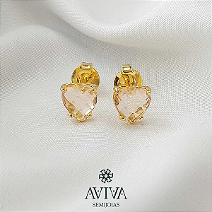 Brinco Solitário com Zircônia em Formato de Coração - Elegância e Romance