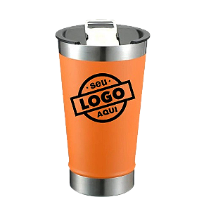 Copo Térmico Liso Laranja Com Tampa Para Personalização 473ml