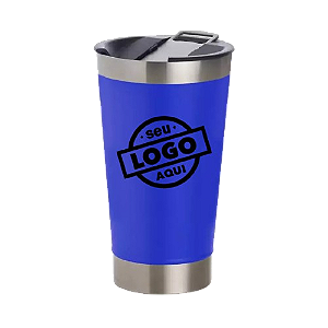 Copo Térmico Liso Azul Com Tampa Para Personalização 473ml
