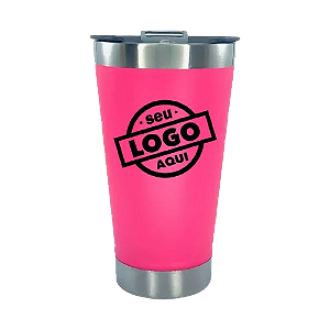 Copo Térmico Liso Rosa Com Tampa Para Personalização 473ml