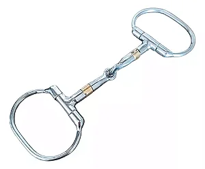 Bridão D inox bocal bipartido com anel salivador para cavalo