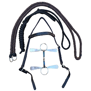Cabeçada em couro para cavalos + rédea marrom + cabresto + bridão tala