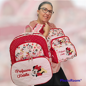Mochila com divisões, capa para caderno e nécessaire alça dupla