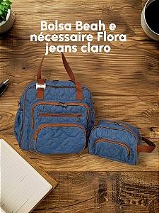 Bolsa Beah e nécessaire Flora jeans claro