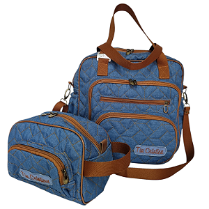 Bolsa Beah e nécessaire Flora jeans claro