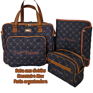 Bolsa com divisões, necessaire max, pasta em jeans