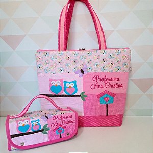 Bolsa e estojo rocambole rosa