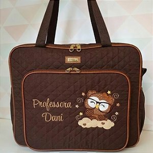 Bolsa com divisões coruja marrom