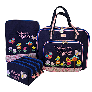 Bolsa com divisões, case notebook e estojo 4 jardim