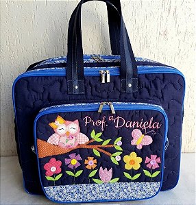 Bolsa com divisões corujita azul