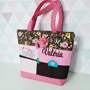 Bolsa professora coruja marrom com rosa