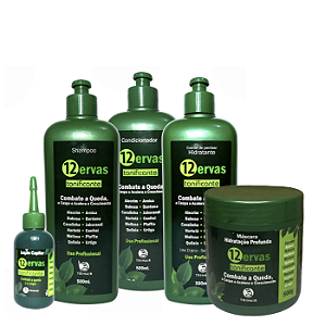 12 Ervas Tonificante Kit Linha Completa 500ml - Antiqueda