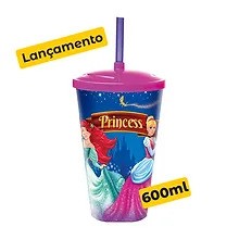 COPO 600 ML C/TPA E CANUDO PRINCESS
