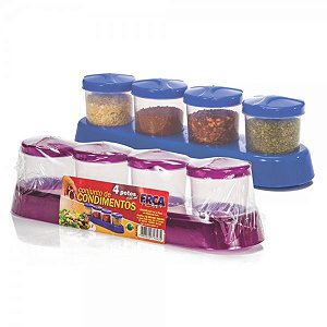 CONJ. CONDIMENTOS - 4 PCS REDONDO - TRANSPARENTE - 100 ml