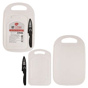Kit 2 Tábuas e Faca Plástico e Aço Inox - Clink