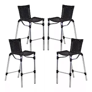 Kit 4 Banquetas Fortaleza Alumínio Alta Edícula Cozinha Cor Preto