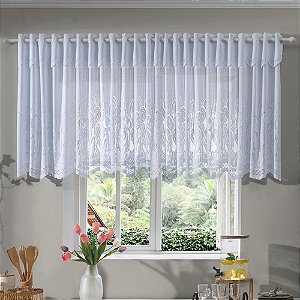 Cortina de Renda com Bandô para Cozinha Clássica Tulipinhas Interlar 100x80x20cm Branca