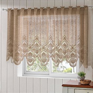 Cortina de Renda para Cozinha Clássica Arabesco Bico Interlar 300x100cm Desert