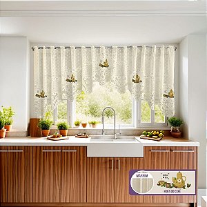 Cortina Cascata de Renda para Cozinha Premium Marfim Hora do Café 300x100cm