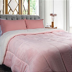 Edredom Casal Sultan Dupla Face Flannel/Sherpa Rosê