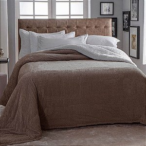 Cobertor Casal Microfibra com Sherpa Jolitex Tranças Café 180x220cm