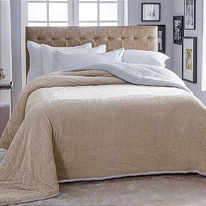 Cobertor Casal Microfibra com Sherpa Jolitex Tranças Bege 180x220cm