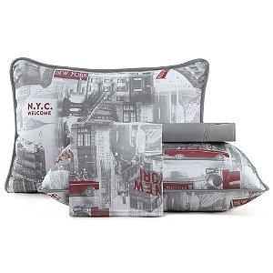 Jogo de Cama King Size Lynel Malha 4 Peças New York