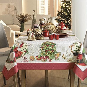 Toalha de Mesa Quadrada 4 Lugares Natal Karsten 140x140cm Fábula do Noel