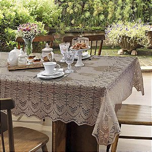 Toalha de Mesa Retangular 6 Lugares Renda Clássica Arabesco Interlar 150x220cm Desert