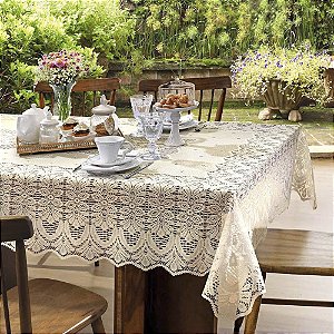 Toalha de Mesa Retangular 6 Lugares Renda Clássica Arabesco Interlar 150x220cm Marfim