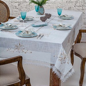 Toalha de Mesa Redonda 4 Lugares Rendada Philadelphia Branca Jolitex