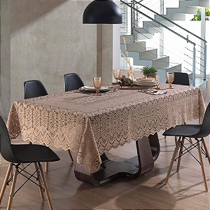 Toalha de Mesa Retangular 8 Lugares Renda Clássica Arabesco Interlar 150x250cm Desert