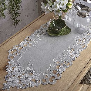 Caminho de Mesa Rendado Jolitex 40x150cm Denver Cinza/Branco