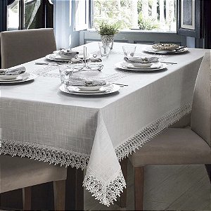 Toalha de Mesa Retangular 6 Lugares Rendada Delhi Branco/Branco