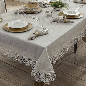 Toalha de Mesa Retangular 6 Lugares 150x220cm Rendada Istambul Bege/Branco